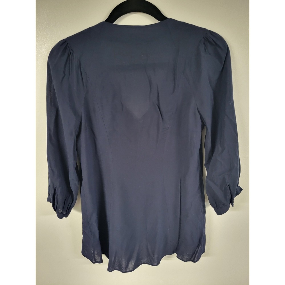 Vanessa Virginia Anthropologie Navy Blue Button Down Hi-Lo Blouse Top US 0 - Picture 2 of 10
